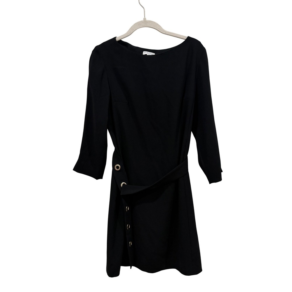 Claudie Pierlot Paris Black Grommet Tie Waist Mini Dress 36 3/4 Sleeve LBD